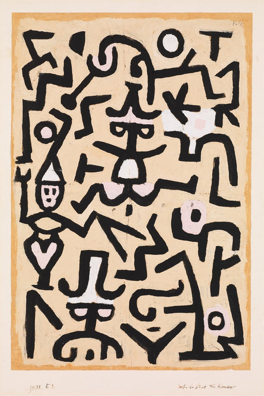 Abstract artwork with black lines on a beige background