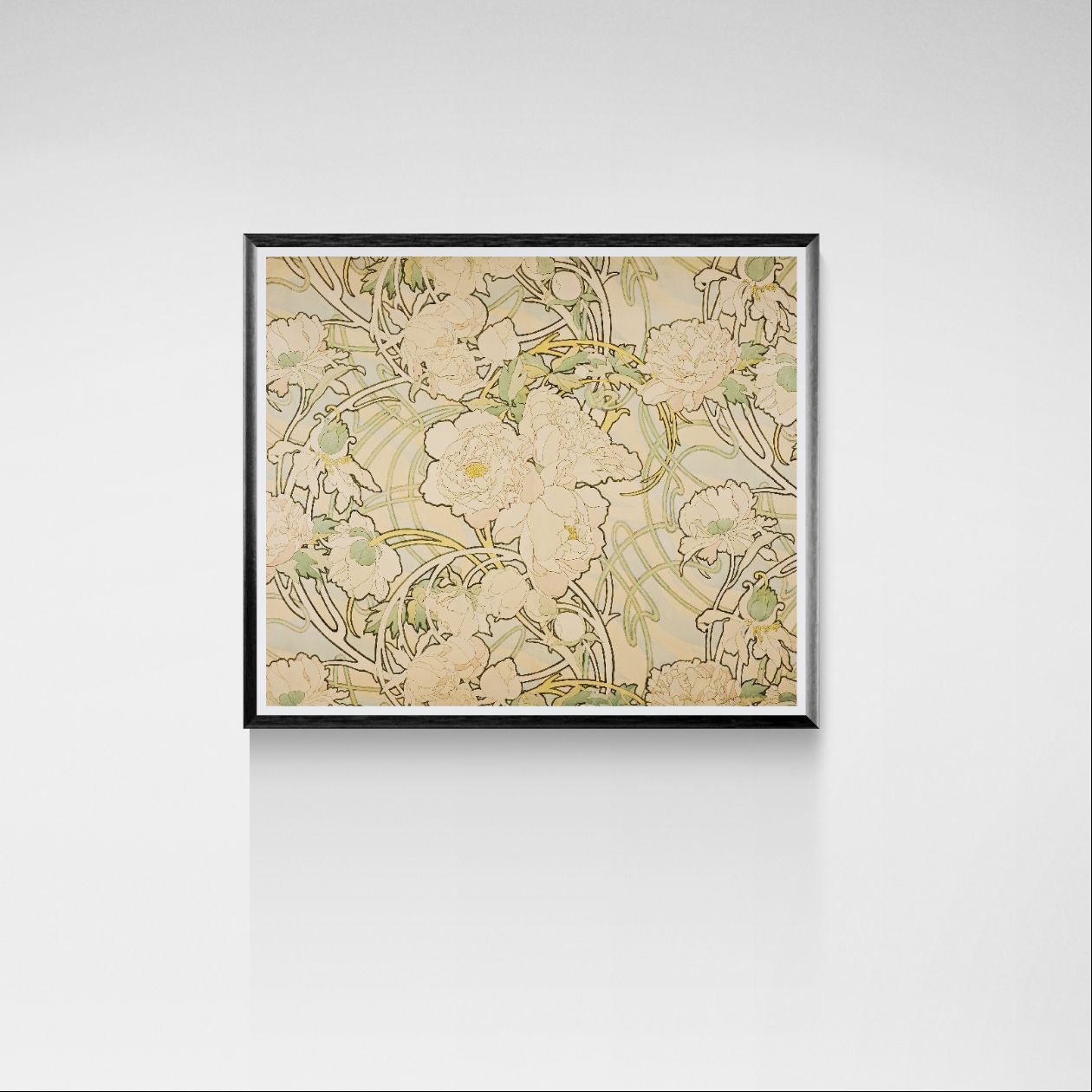 Framed floral artwork on a white wall