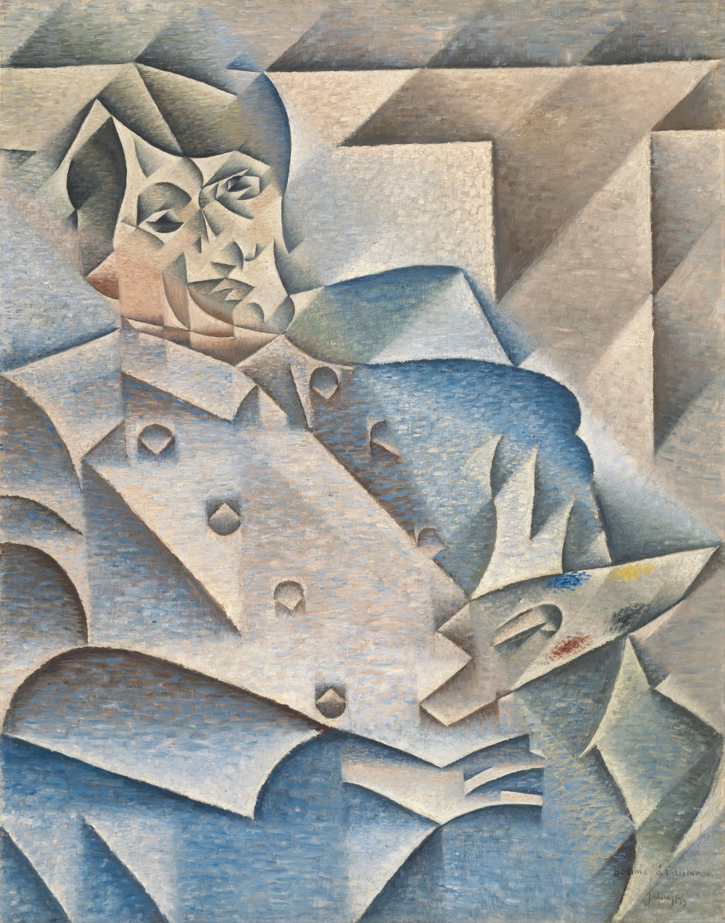 Cubist painting of Picasso with geometric shapes and abstract forms