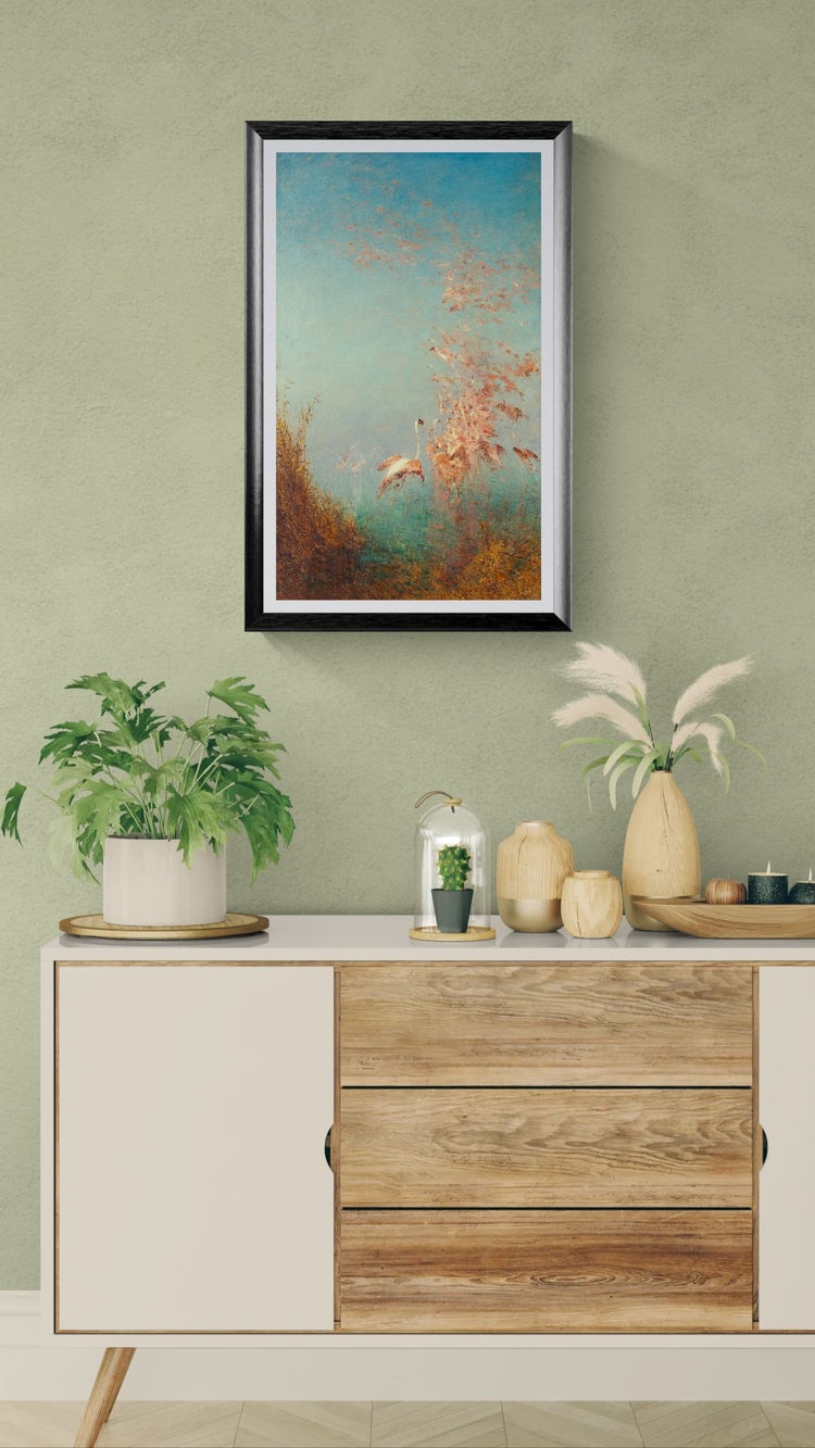 Pink flamingo art print - Félix Ziem - 1800s Impressionist Reproduction