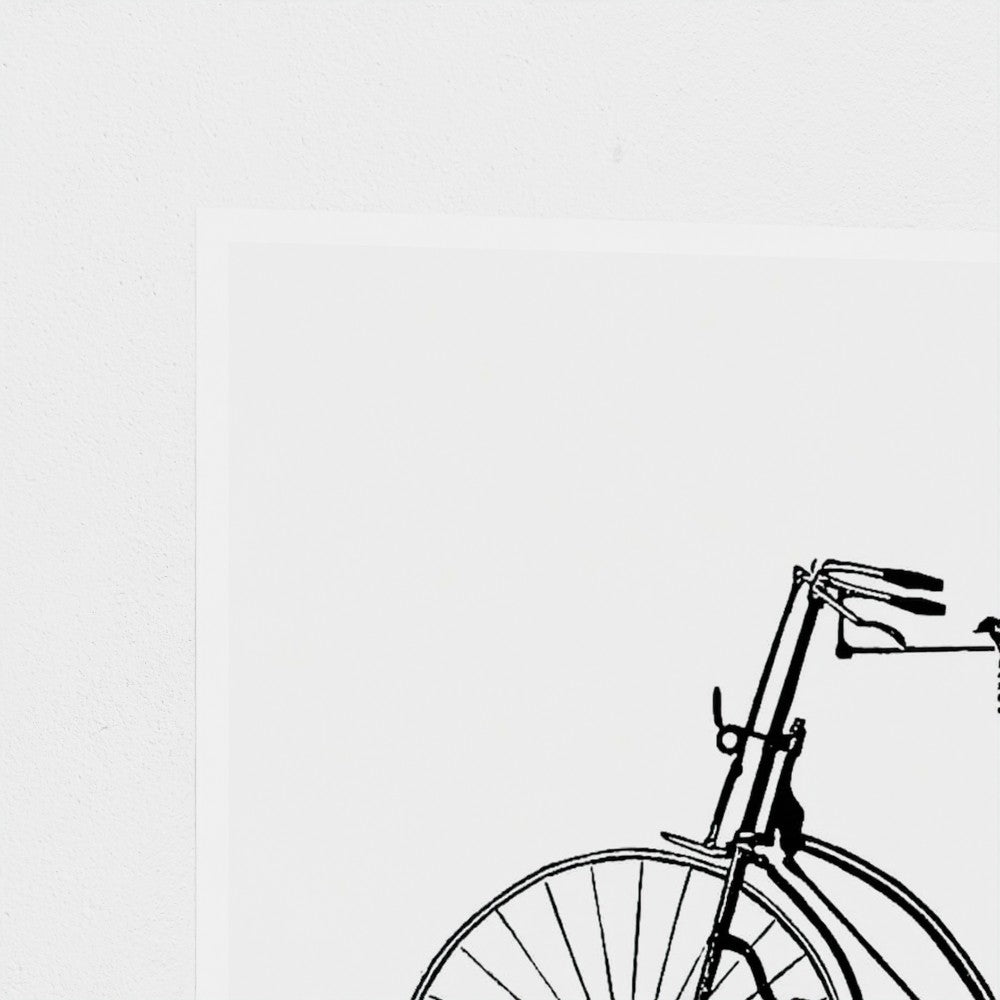 Black and white illustration of a bicycle on a light gray background