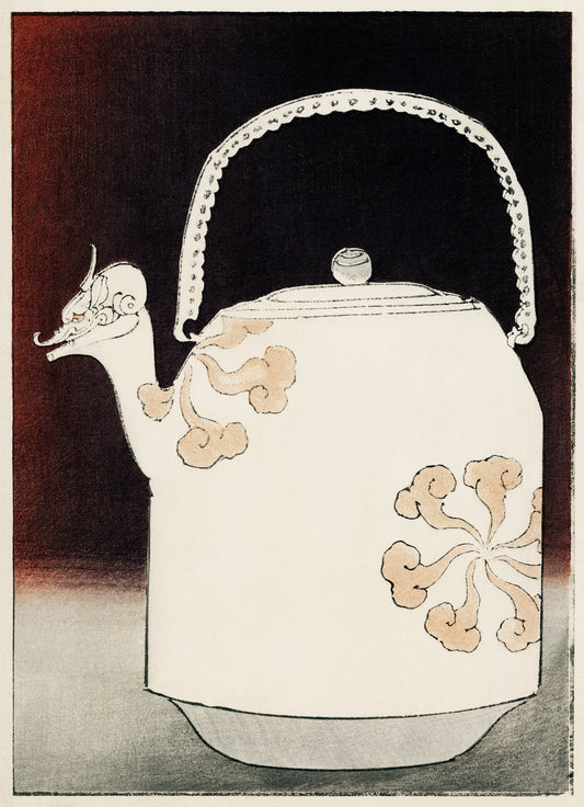 Decorative teapot with floral patterns on a dark background