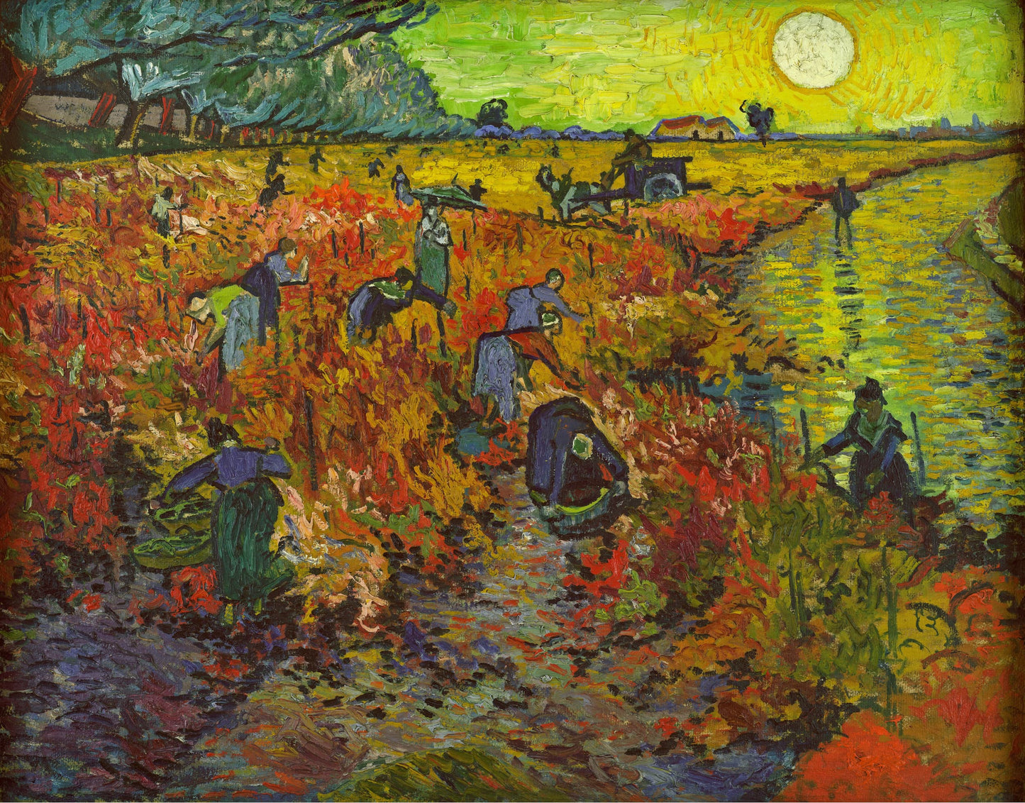 Painting of a vineyard with workers by Vincent van Gogh