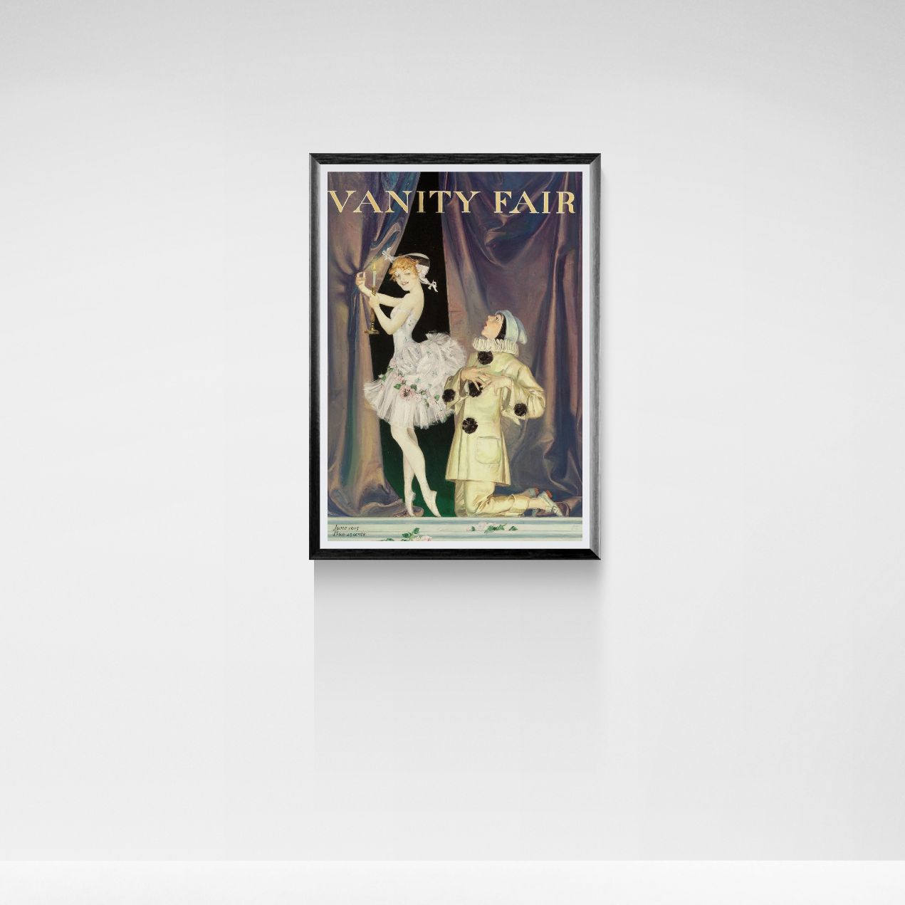 Framed Vanity Fair poster with two figures on a white background