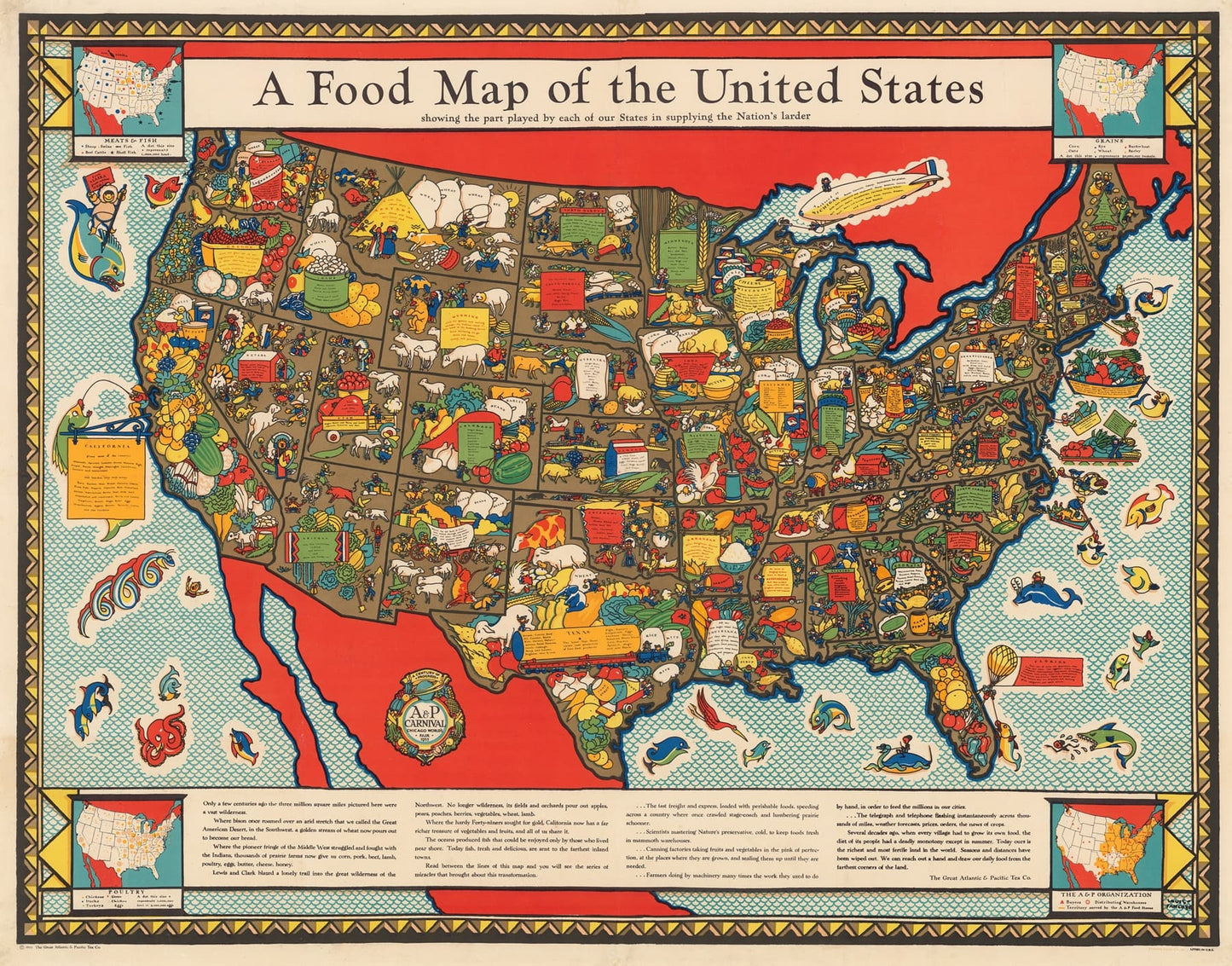 Map of the United States with food icons representing different regions