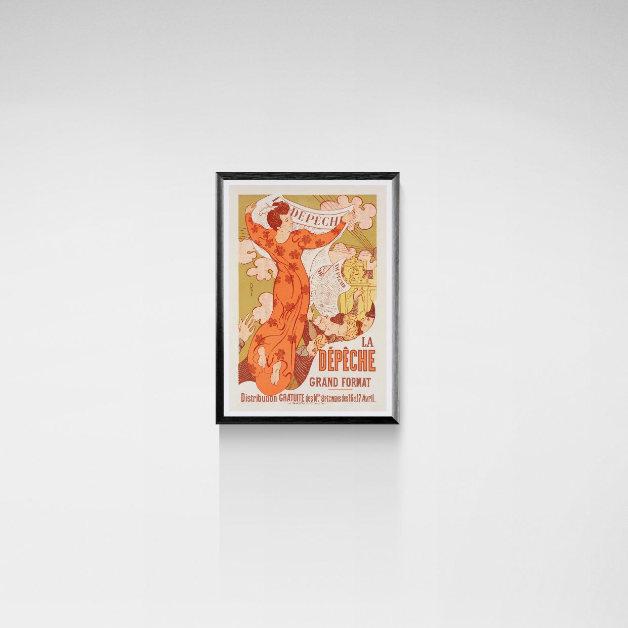 Framed vintage-style poster on a white wall
