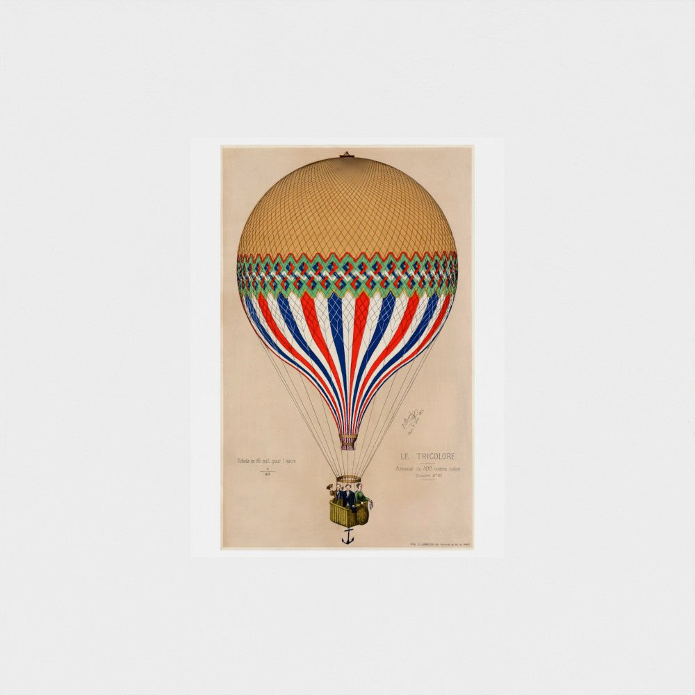 Vintage-style illustration of a hot air balloon with a beige background