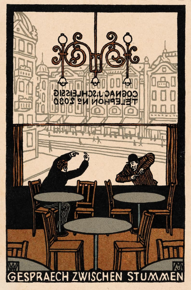 Wiener Werkstätte print | Moriz Jung "Gespräch zwischen Stummen" | 1910s Graphic Design Wall Art