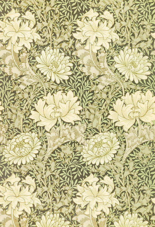 Floral pattern with light green flowers on a dark green background