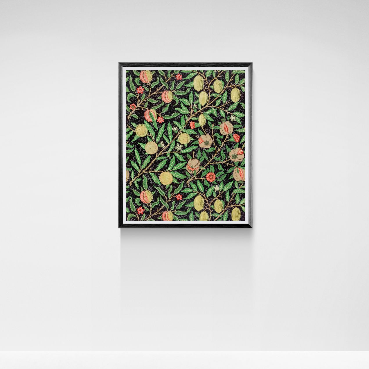 Framed artwork with a floral pattern on a white background