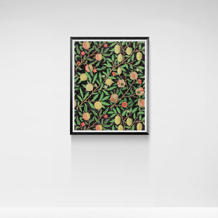 Framed artwork with a floral pattern on a white background