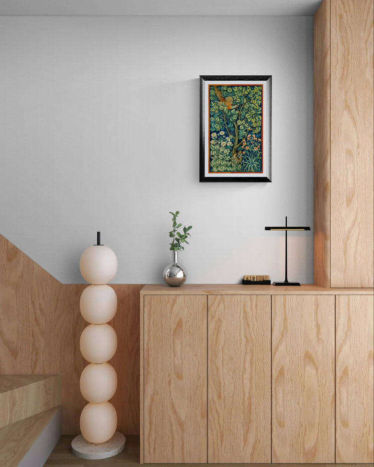 William Morris pheasant print "The Forest" (1887) – Arts and Crafts Tapestry artwork