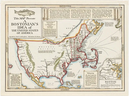 Bostonian view of the world map artwork (1930s) | Daniel K. Wallingford