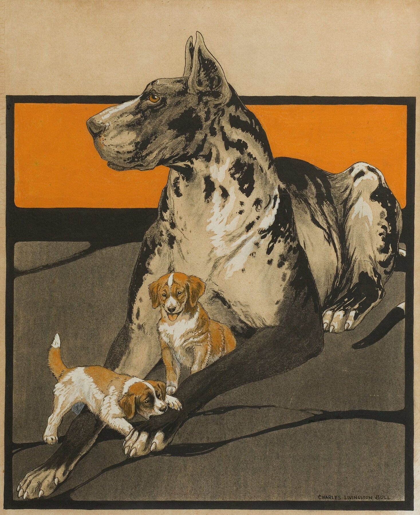 Great Dane with puppies (1920s) | Vintage dog prints |  Charles Livingston Bull Posters, Prints, & Visual Artwork The Trumpet Shop   