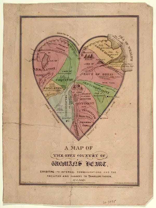 "A Map of The Open Country of Woman's Heart" (1846) | Prints for bedroom wall Posters, Prints, & Visual Artwork The Trumpet Shop   