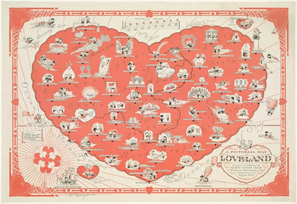 “Loveland” map (1940s) | Love heart artwork | Ernest Dudley Chase