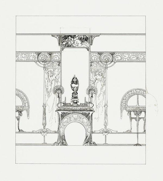 Art nouveau fireplace design (1890s) | Alphonse Mucha prints Posters, Prints, & Visual Artwork The Trumpet Shop   