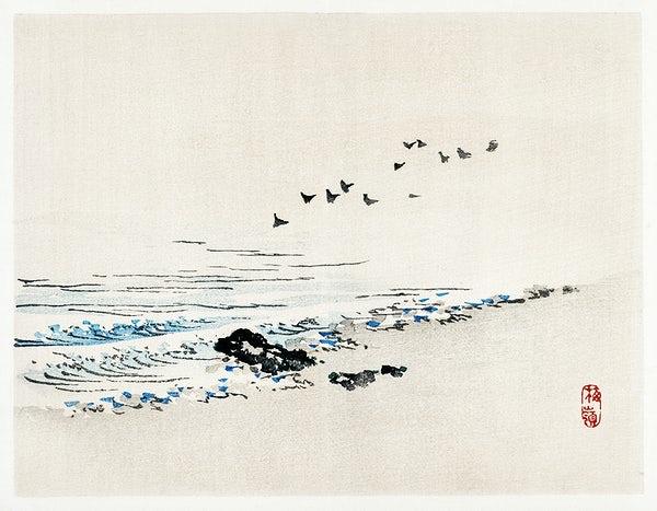 Beach scenery (c1870s) | Vintage bathroom prints | Kōno Bairei Posters, Prints, & Visual Artwork The Trumpet Shop   