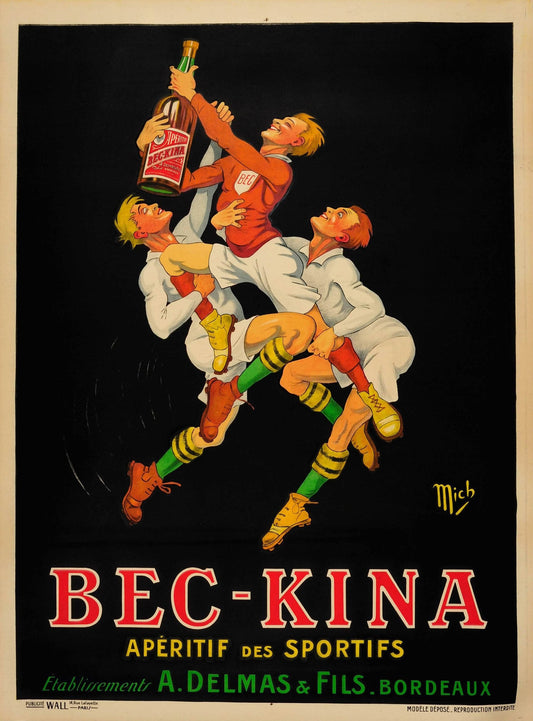 Bec-Kina Aperitif Rugby Poster (1900s) | Vintage cocktail posters Posters, Prints, & Visual Artwork The Trumpet Shop   