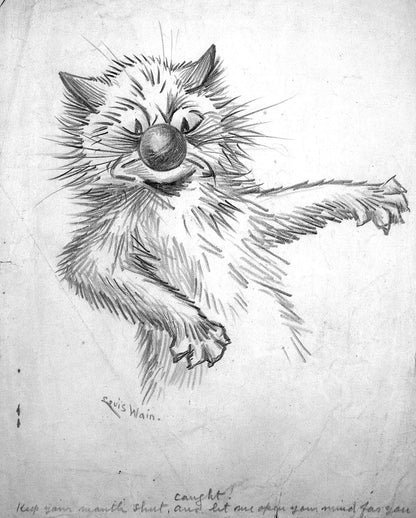 "Caught" Cat drawing by Louis Wain (1900s)