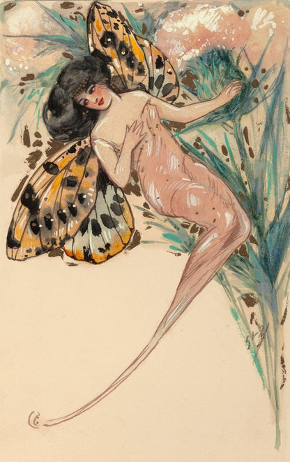 Butterfly lady painting print (1900s) | Samuel Loren Schmucker