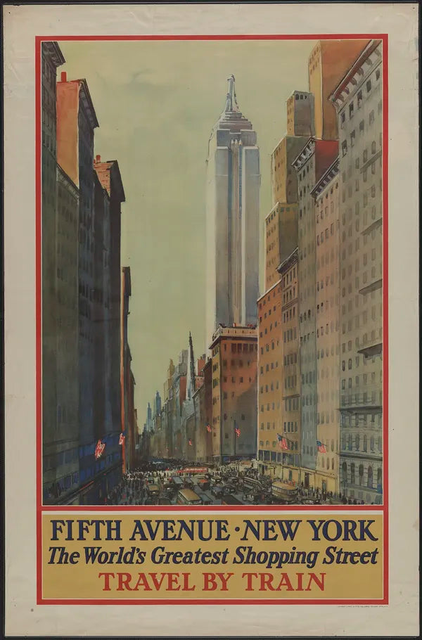 Fifth Avenue Shopping poster art print (early 1900s) | New York  The Trumpet Shop   