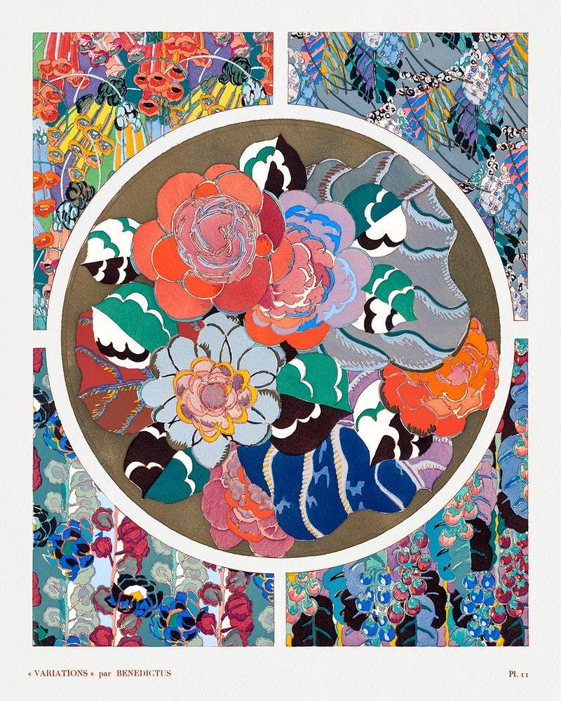 Art deco flower pattern print (1920s) | Jazz age art prints | Édouard Bénédictus Posters, Prints, & Visual Artwork The Trumpet Shop   