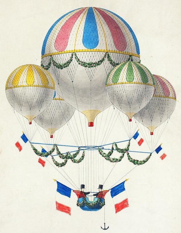 French vintage hot air balloon art (1800s) | de Neuville  The Trumpet Shop   