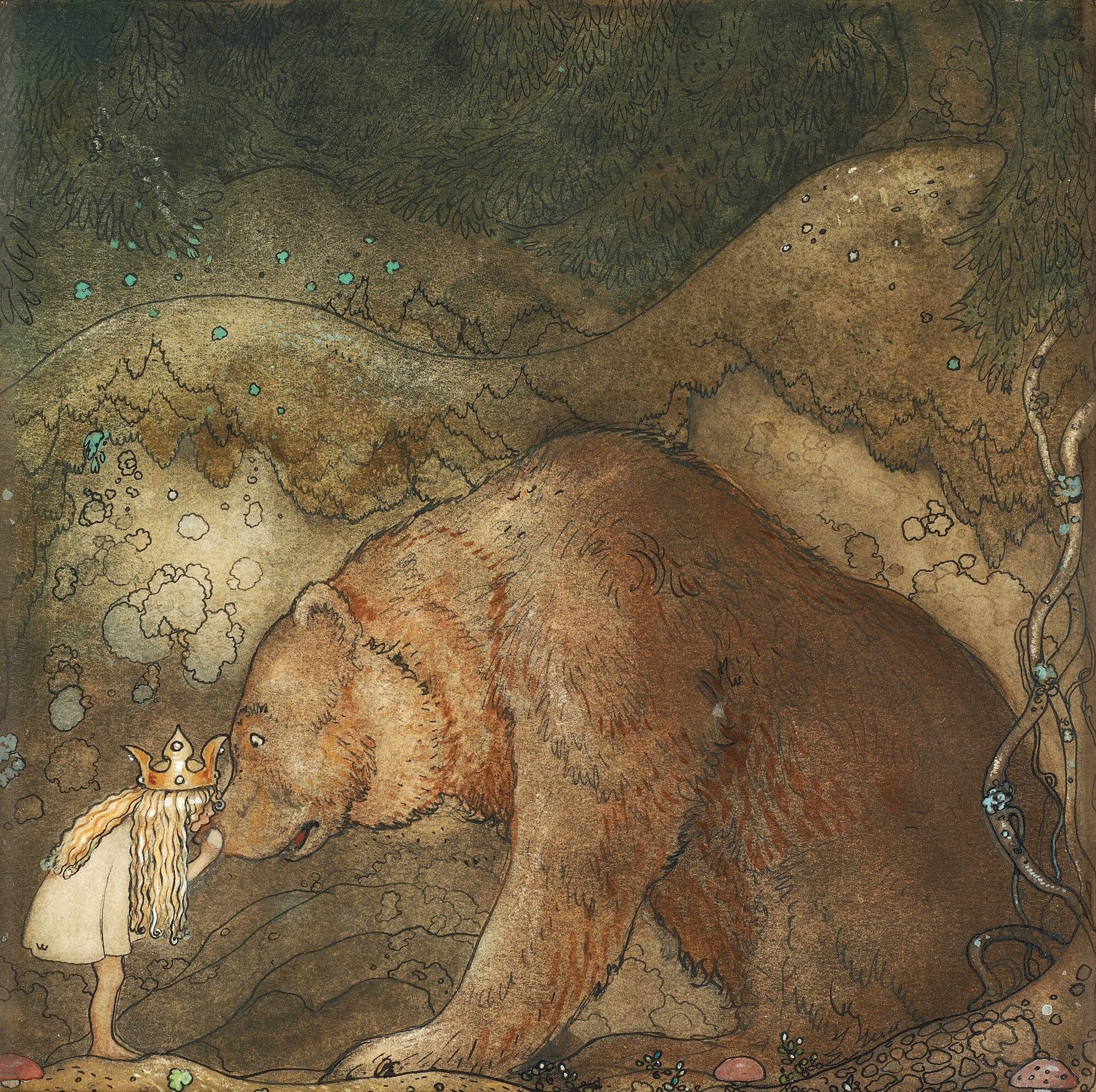 Girl with bear (1900s) | Vintage fairy art | John Bauer prints Posters, Prints, & Visual Artwork The Trumpet Shop   