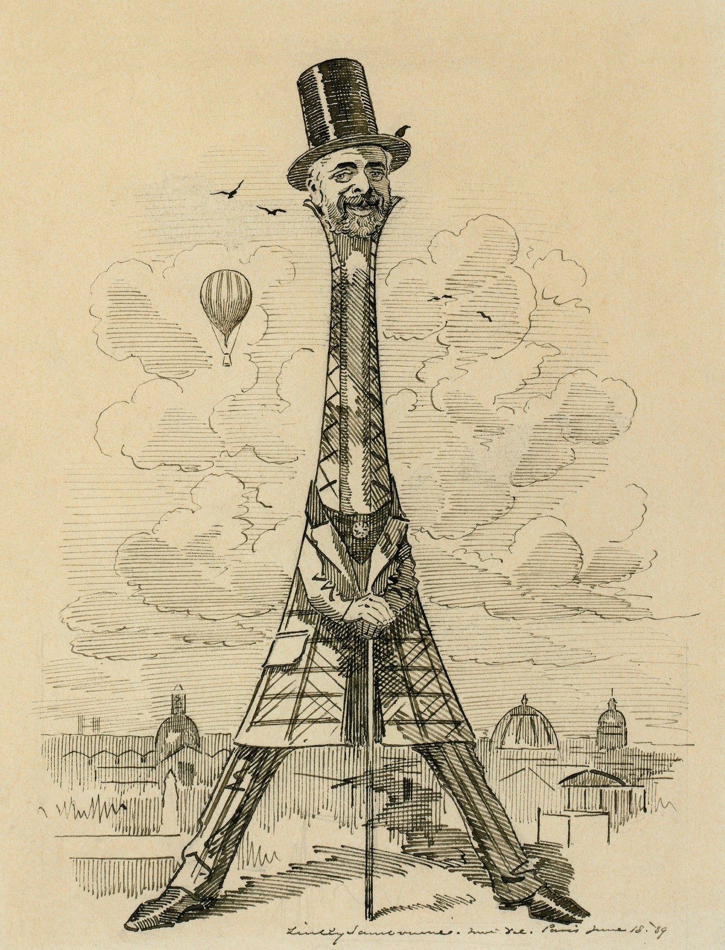 Gustave Eiffel caricature art print (1889) | Edward Linley Sambourne  The Trumpet Shop   