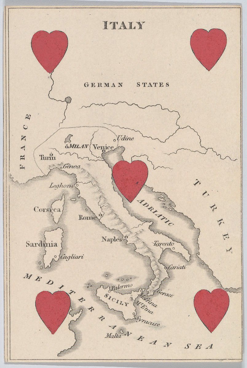 Italy playing card (c1840) | Man cave bar prints | Court Game of Geography Posters, Prints, & Visual Artwork The Trumpet Shop   