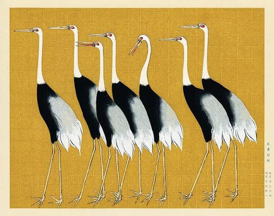 Red crown Japanese cranes print (1700s) | Ogata Korin