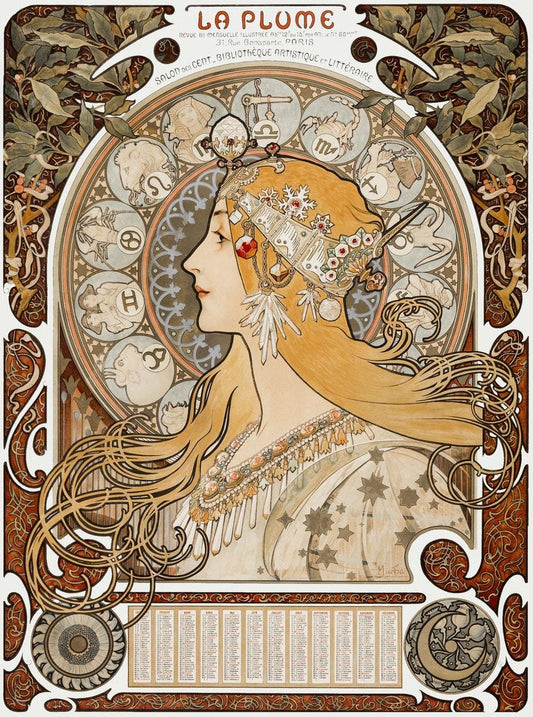 La Plume (Zodiac) (1890s) | Art nouveau prints | Alphonse Mucha Posters, Prints, & Visual Artwork The Trumpet Shop   