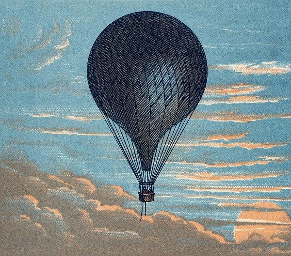 "Le Ballon" hot air balloon art print (1883) | Pastel desk home office inspo Posters, Prints, & Visual Artwork The Trumpet Shop   