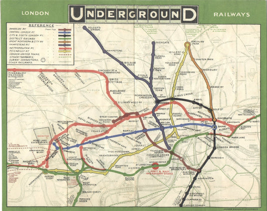 London Tube map artwork (1900s) Posters, Prints, & Visual Artwork The Trumpet Shop   