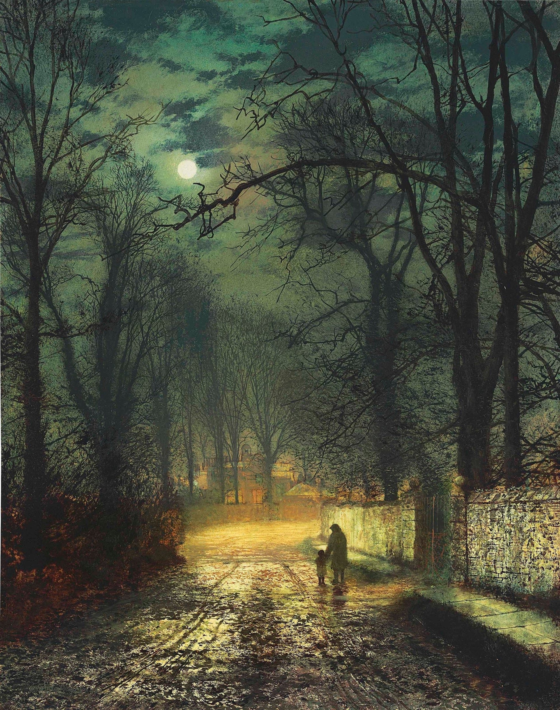 Moonlit Lane art print (1874) | J A Grimshaw  The Trumpet Shop   