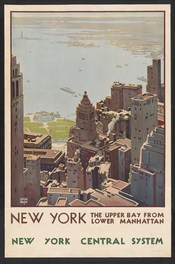 New York travel poster art print (early 1900s) | Leslie Ragan  The Trumpet Shop   