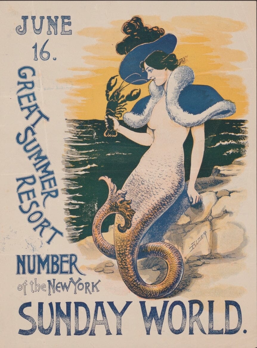 New York Sunday World Mermaid cover  (1890s) | Vintage bathroom prints Posters, Prints, & Visual Artwork The Trumpet Shop   