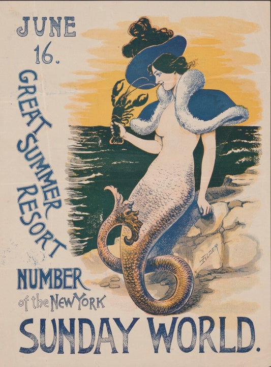 New York Sunday World Mermaid cover  (1890s) | Vintage New York prints Posters, Prints, & Visual Artwork The Trumpet Shop   