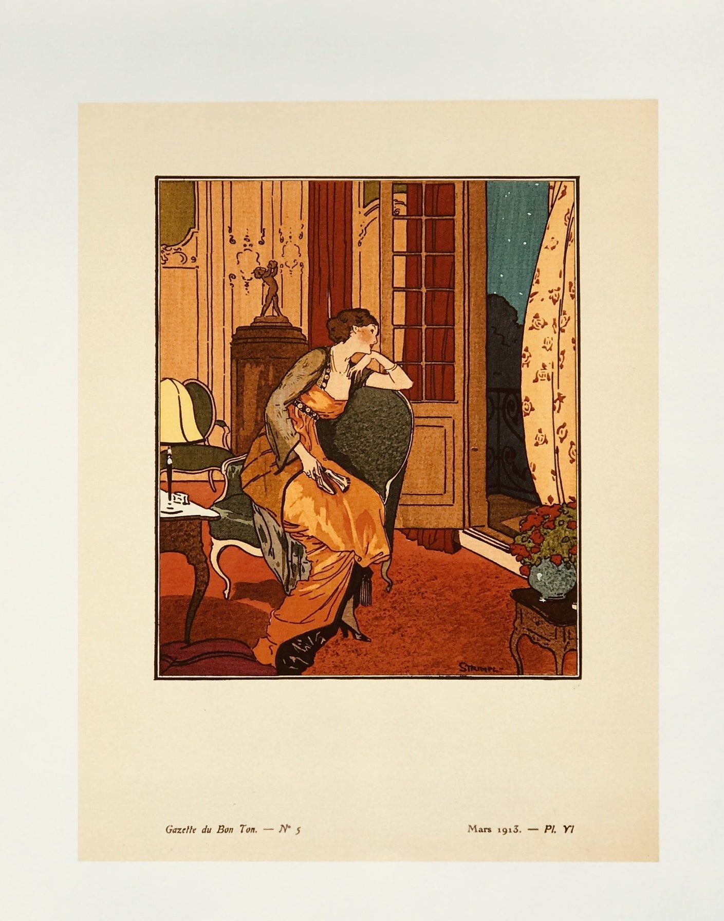 "Nocturne" art deco print, Gazette du Bon Ton (1913) Posters, Prints, & Visual Artwork The Trumpet Shop   
