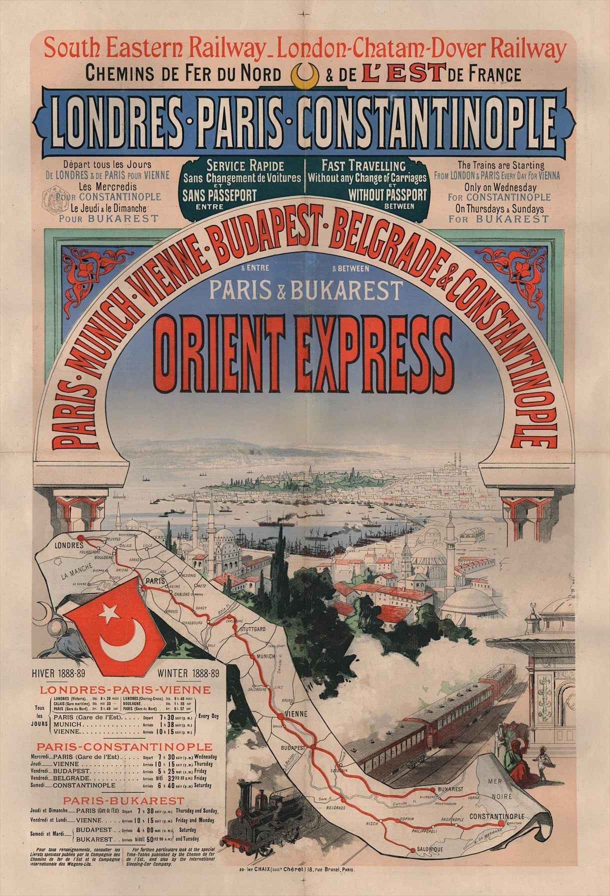 Orient Express Train poster art print (1888) | Jules Cheret  The Trumpet Shop   