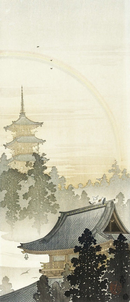 Pagoda and rainbow (c1900) | Ohara Koson artwork