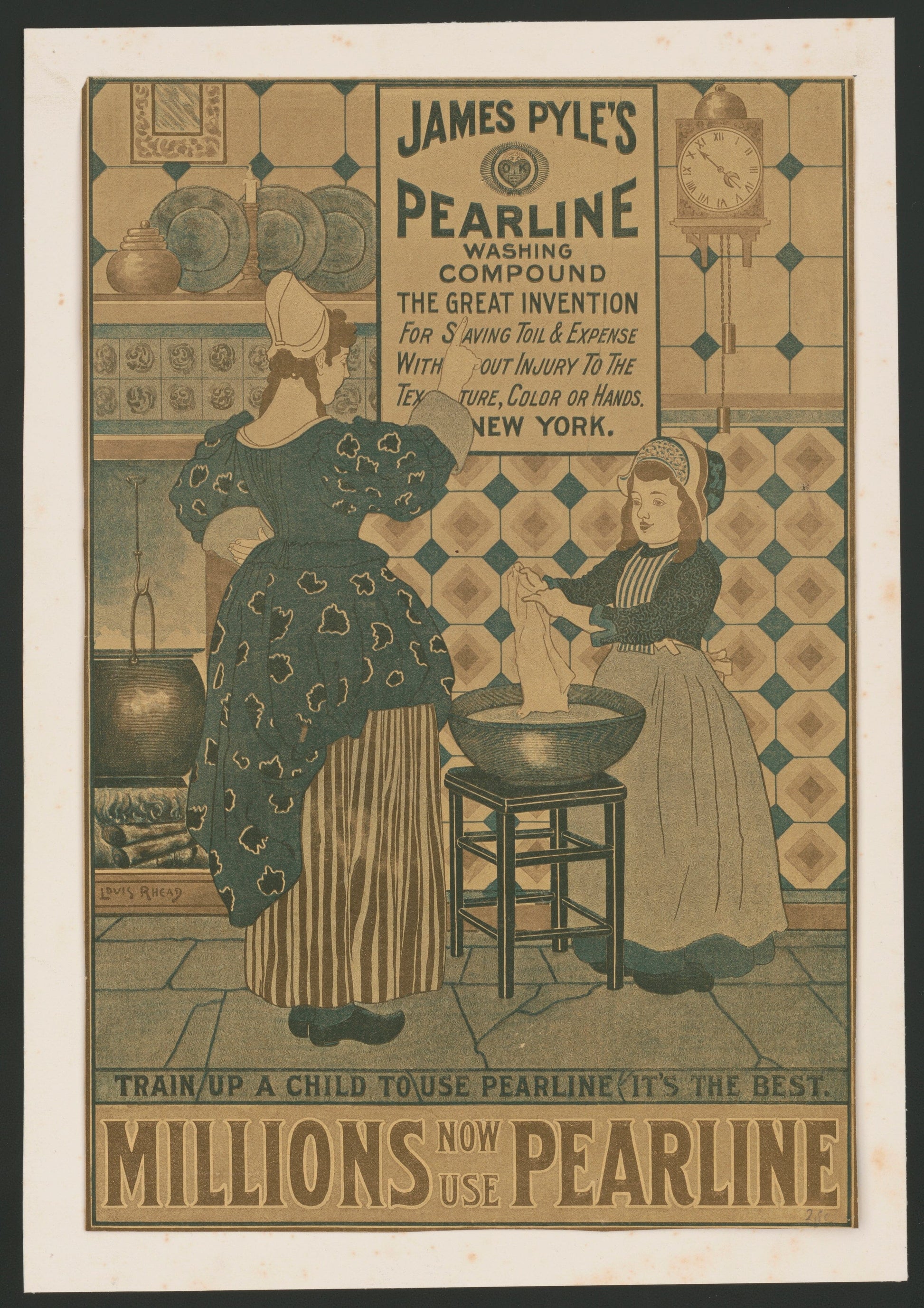 Pearline laundry poster (1900s) | Laundry room wall art | Louis Rhead Posters, Prints, & Visual Artwork The Trumpet Shop Vintage Prints   