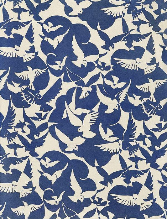 Pigeons in white and blue pattern art print (1928)  The Trumpet Shop   