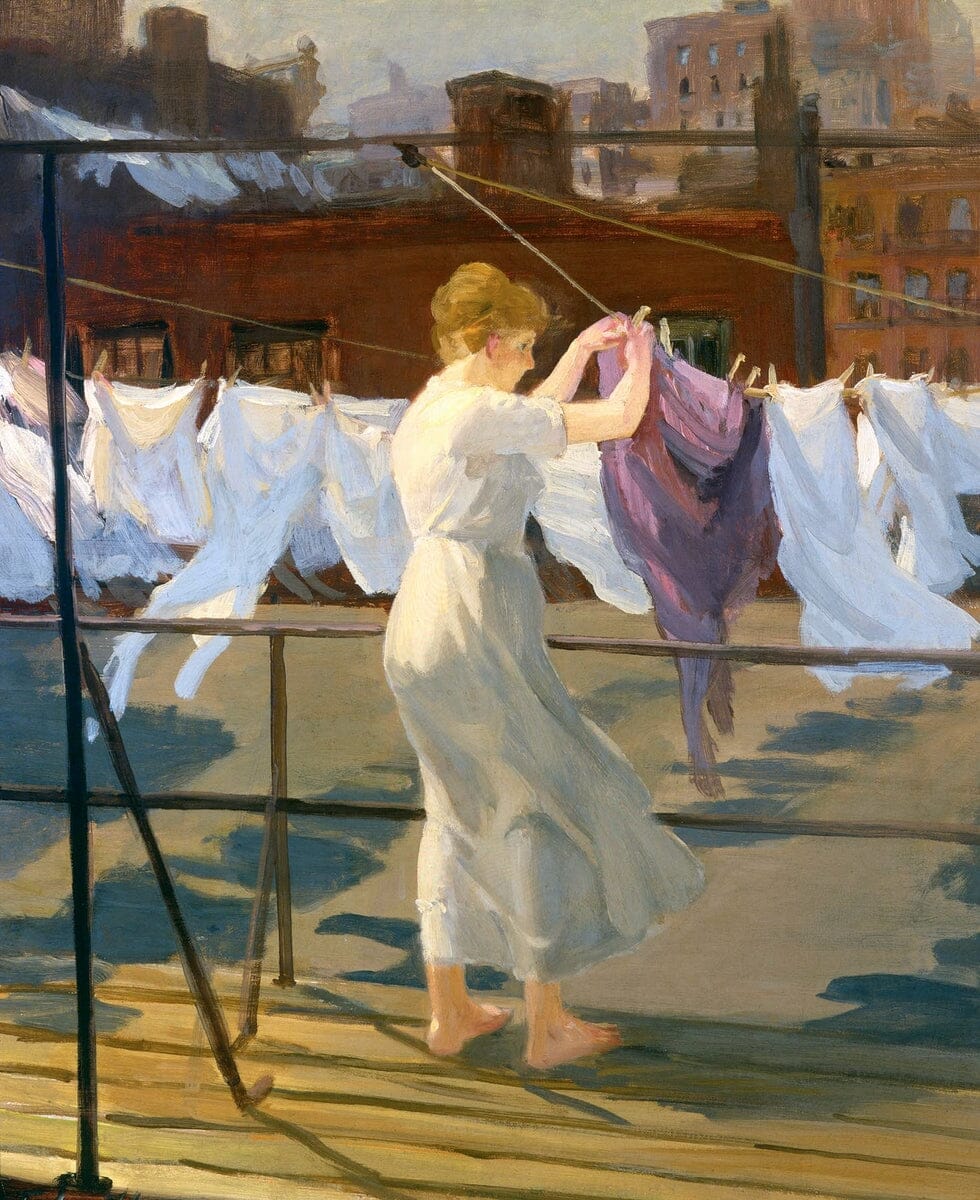 Rooftop laundry in sun and wind (1915) | Laundry room wall art | John Sloan Posters, Prints, & Visual Artwork The Trumpet Shop Vintage Prints   