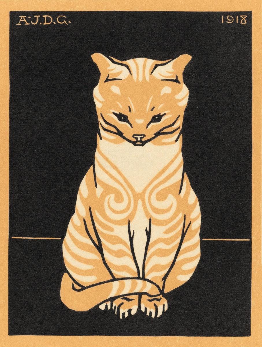 "Orange Sitting Cat" (1900s) | Vintage Cat prints | Julie de Graag Posters, Prints, & Visual Artwork The Trumpet Shop   