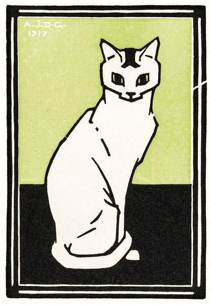 Sitting cat artwork (Green) (1917) | Julie de Graag