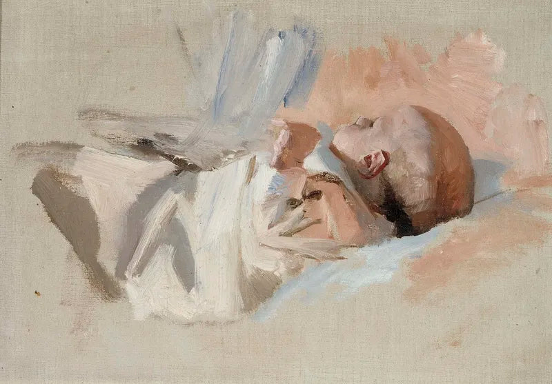 Sleeping child on Christmas morning art print (1888) | Albert Edelfelt  The Trumpet Shop   