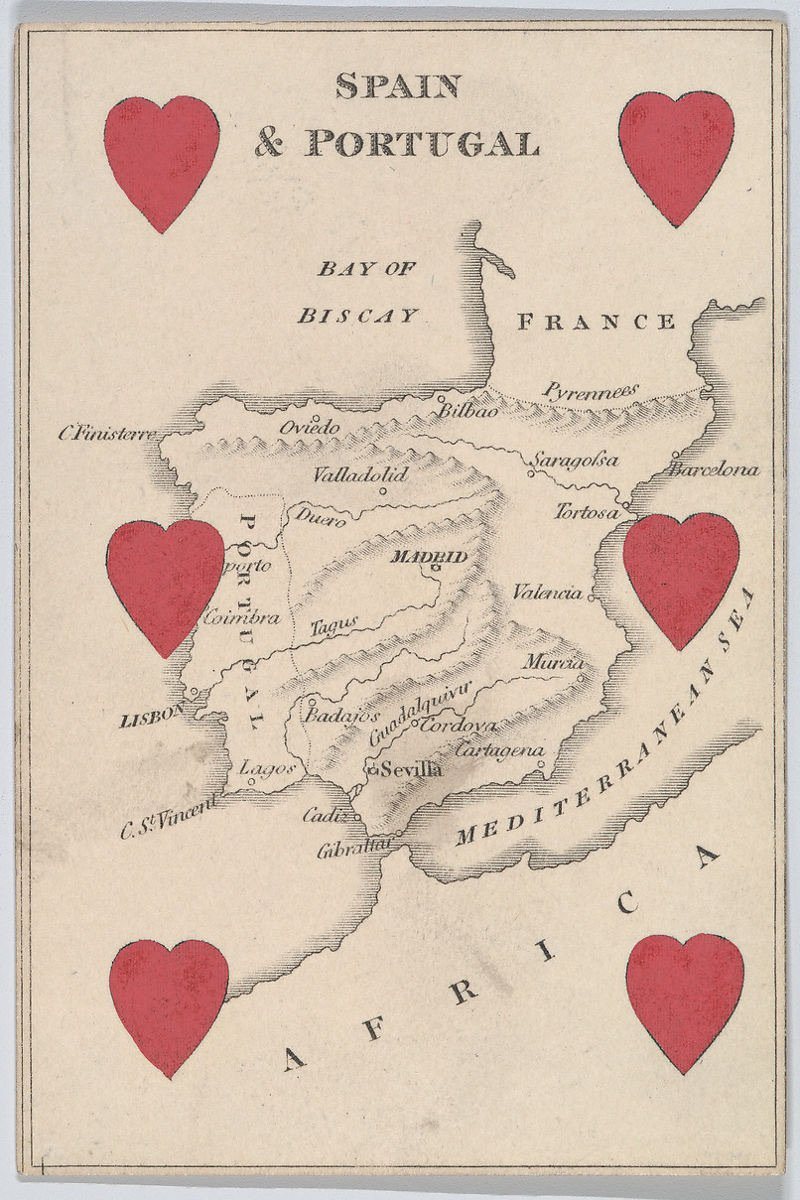 Spain and Portugal playing card art print (1840s) | William and Henry Rock  The Trumpet Shop   
