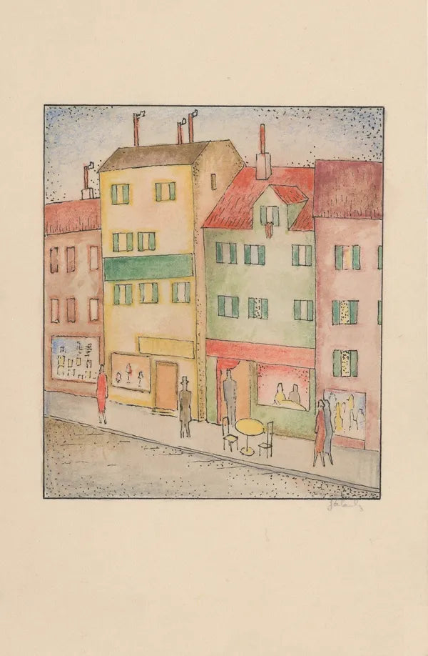 Street with pastry shop art print (1920s) | Mikulas Galanda  The Trumpet Shop   